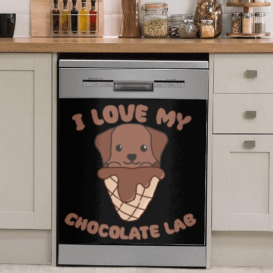 I Love My Chocolate Lab Animal In Ice Cream Cone Dish Washer Covers
