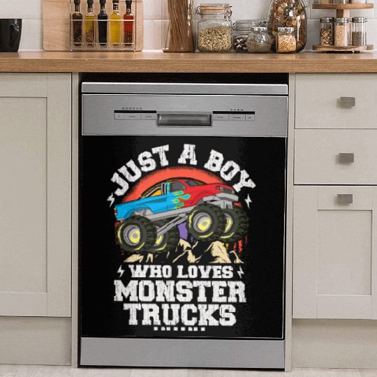 Just A Boy Who Loves Monster Trucks Toddler Kids Dish Washer Covers