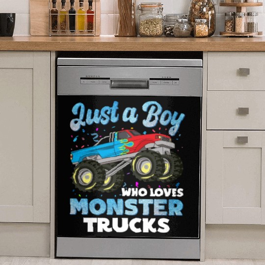 Just A Boy Who Loves Monster Trucks Toddler Kids Dish Washer Covers