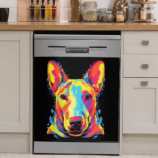 Watercolor Colorful Miniature Bull Terrier Dish Washer Covers
