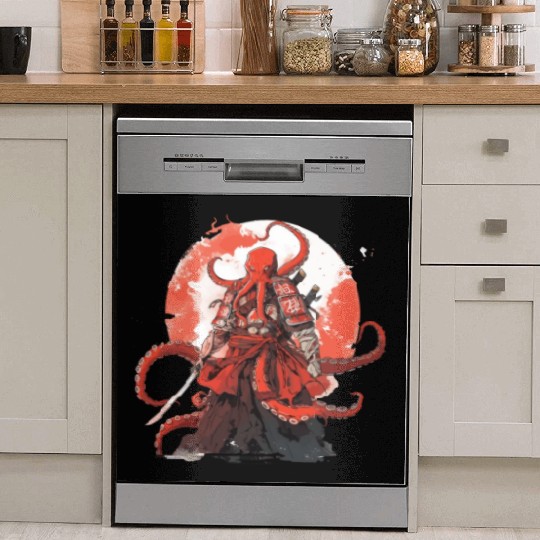 Samurai Katana Sword anime Octopus manga Warrior Dish Washer Covers