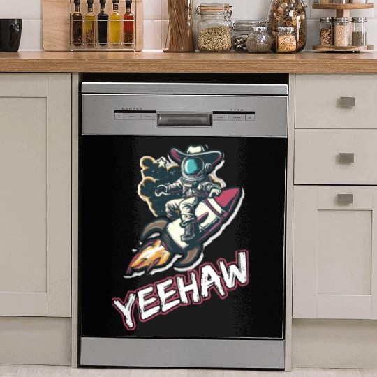 Space Cowboy Riding a Rocket with Yeehaw Slogan Dish Washer Covers