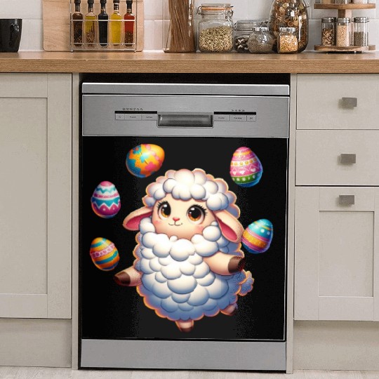 Colorful Easter Egg Juggling Lamb Cartoon Dish Washer Covers