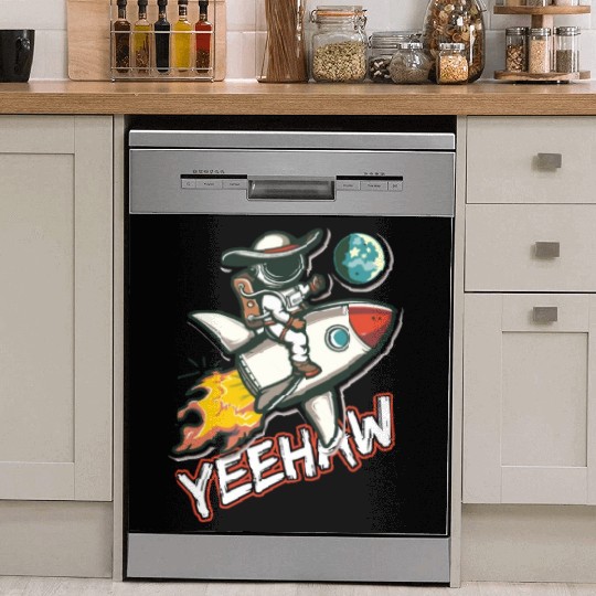Space Cowboy Riding a Rocket with Yeehaw Slogan Dish Washer Covers