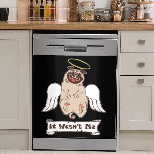 It Was not Me pug dog with angel wings and nimbus Dish Washer Covers
