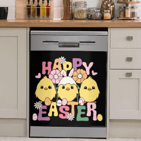 Happy Easter Easter eggs chicks Spring flowers Dish Washer Covers