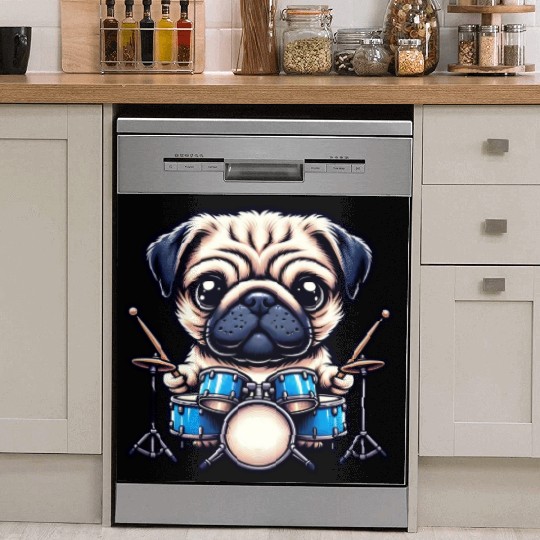 Cool Pug Drummer Puppy Beats Design Dish Washer Covers