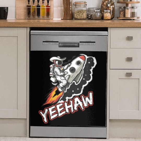 Space Cowboy Riding a Rocket with Yeehaw Slogan Dish Washer Covers