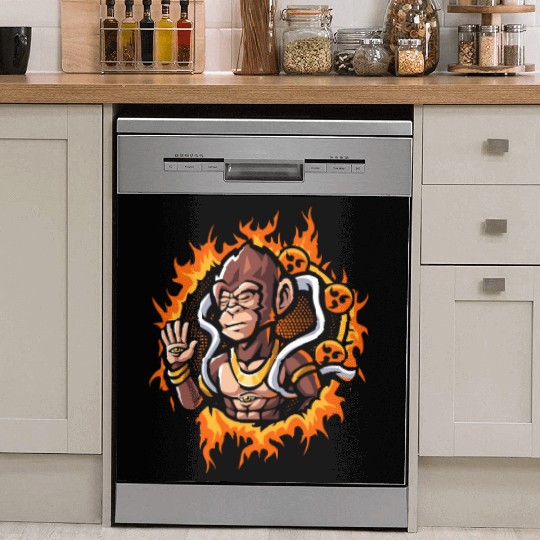 Goddes Ape With Halftone Fire Background Dish Washer Covers