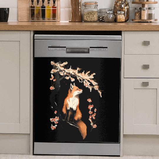 Fox & Sakura: Wildlife and Spring Scenery Cherry Dish Washer Covers