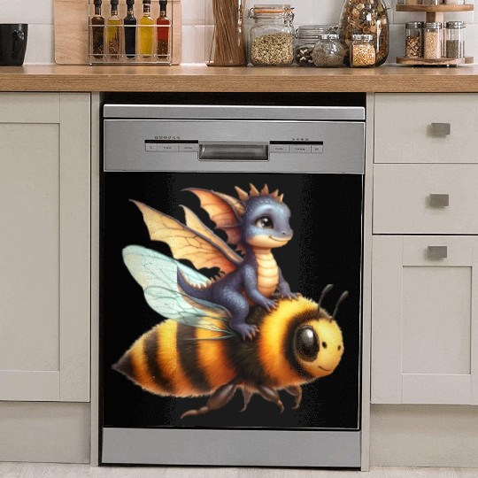 Fun Baby Dragon Riding a Bumble Bee Dish Washer Covers