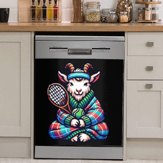Goat Tennis Player On Court Racket Match Design Dish Washer Covers