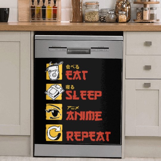 eat sleep anime repeat funny manga Dish Washer Covers