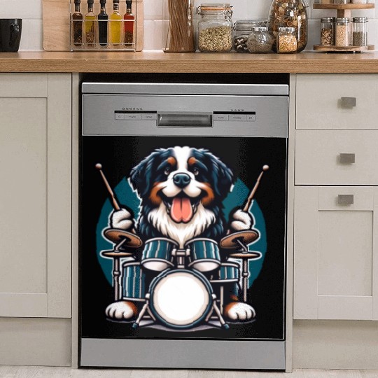 Cool Bernese Mountain Dog Drummer Design Dish Washer Covers