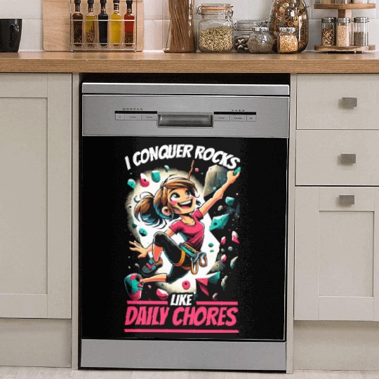 Bouldering Girl Boulderer Rock Climbing Wall Dish Washer Covers