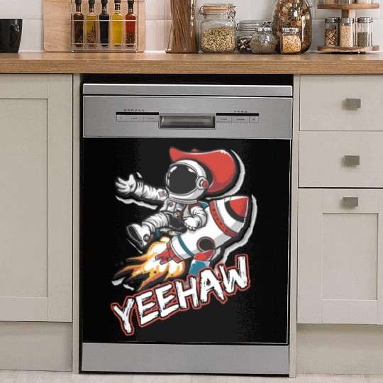 Space Cowboy Riding a Rocket with Yeehaw Slogan Dish Washer Covers