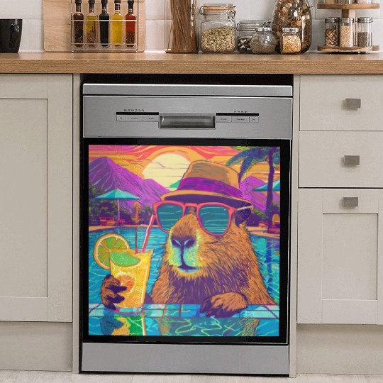 Capybara on vacation sipping on Lemonade Dish Washer Covers