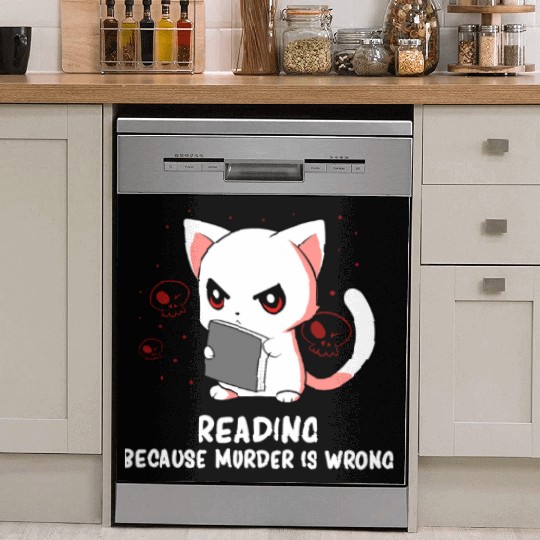 Reading - Reading Cat - Dark Humor - Reading Book Dish Washer Covers