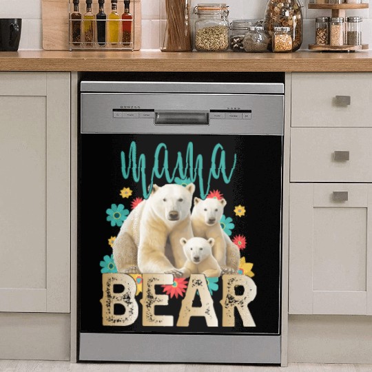 Mama Bear Gift Rose Flowers Mama Bear with 2 Cubs Dish Washer Covers