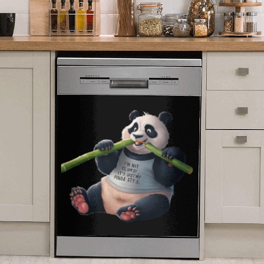 Panda Paradise: Serene Panda Enjoying a Bamboo Fea Dish Washer Covers