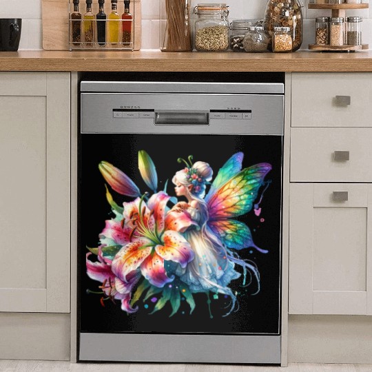 Tiger Lily Fairy Floral Fantasy Watercolor Dish Washer Covers