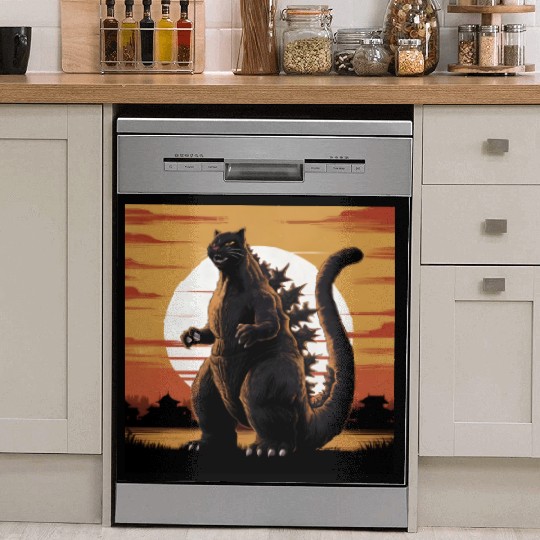 Catzilla Cat Japanese Art Funny Cat Gifts Dish Washer Covers