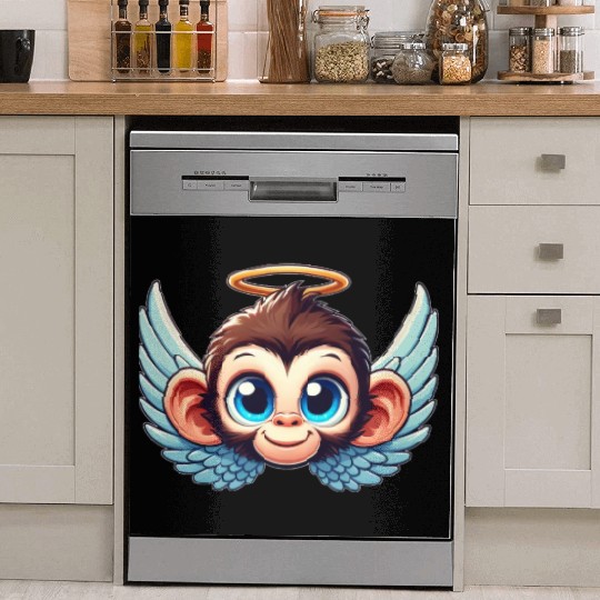 Monkey chimpanzee cartoon angel wings Dish Washer Covers