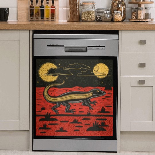 Giant Lizard Running Across The Australian Outback Dish Washer Covers