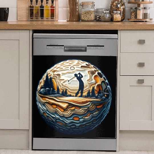 Abstract Golfer On Golf Ball Circular Golfing Art Dish Washer Covers