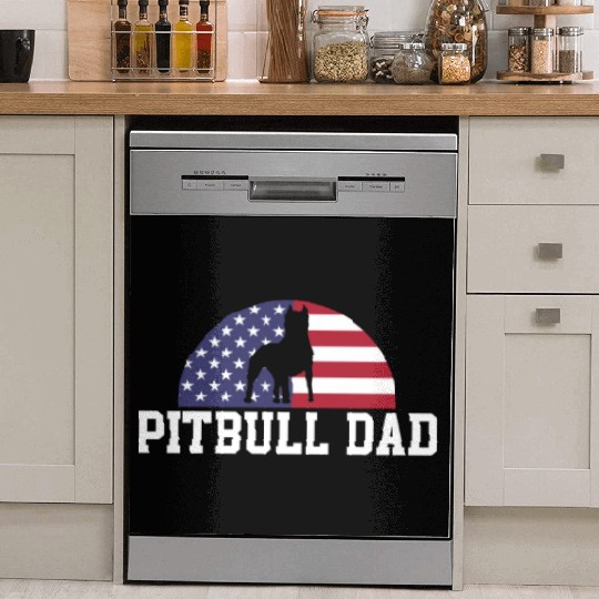 Pitbull Dad Embracing USA Flag Merica Pride Art Dish Washer Covers