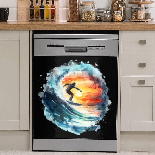 Watercolor Sunset Surfing Clipart | Surfboard, Dish Washer Covers