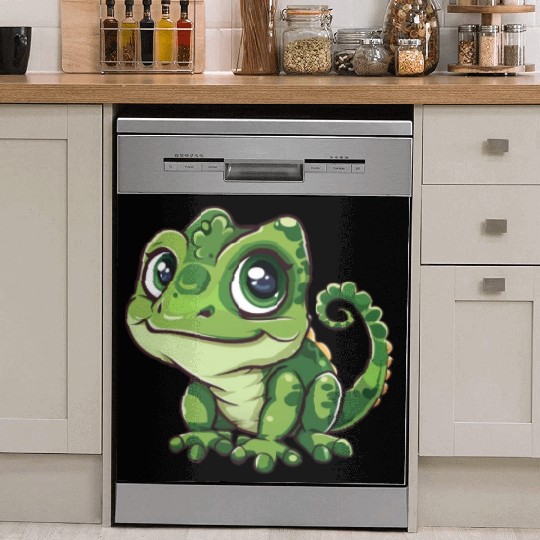 Adorable Wide-Eyed Green Chameleon Dish Washer Covers