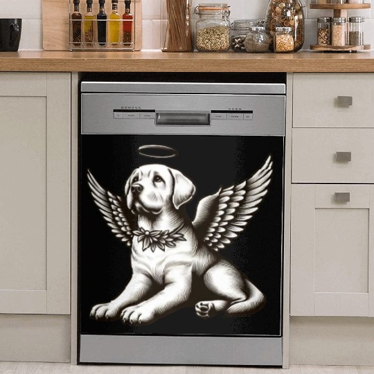 Labrador angel wings black white halo Dish Washer Covers