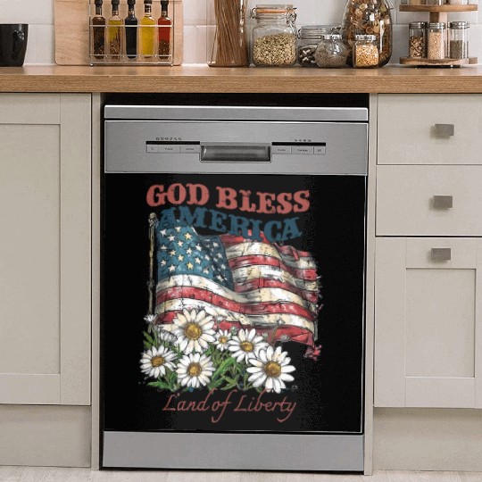 God Bless America 4th Of July US Flag Daisy Dish Washer Covers