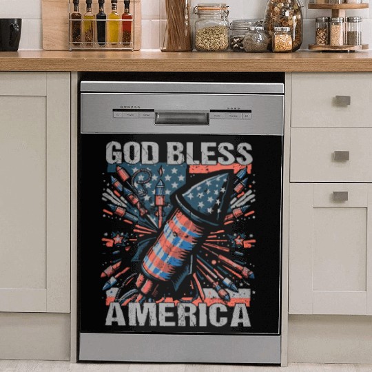 God Bless America Retro US Flag Funny Fireworks Dish Washer Covers