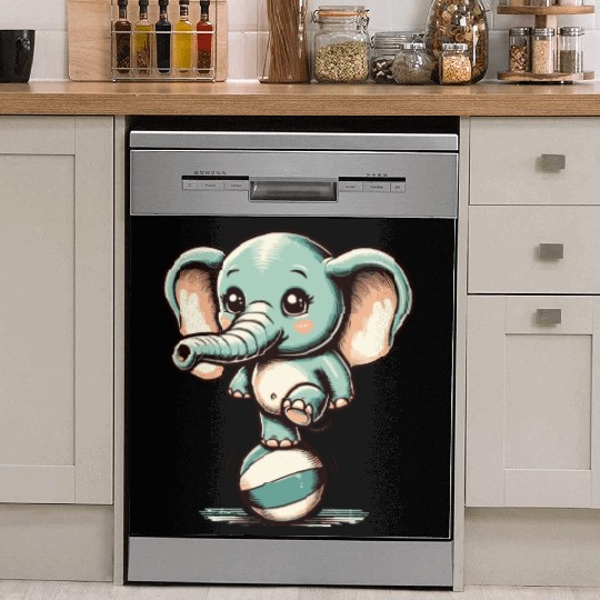 cute cartoon elephant on exercise ball Dish Washer Covers