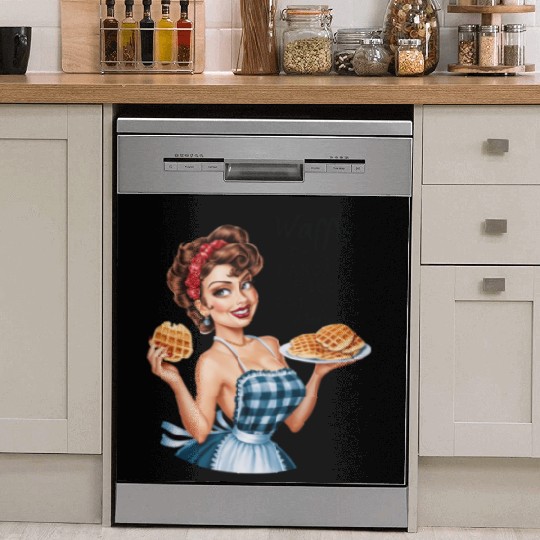 Waffle Delight: Retro Housewife Humor Dish Washer Covers