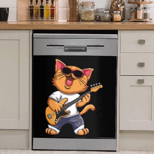 Funny Musician Cat Electric Guitar Instruments Dish Washer Covers