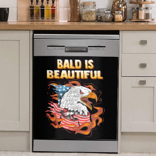 Bald Is Beautiful US Flag Eagle 4th Of July Funny Dish Washer Covers