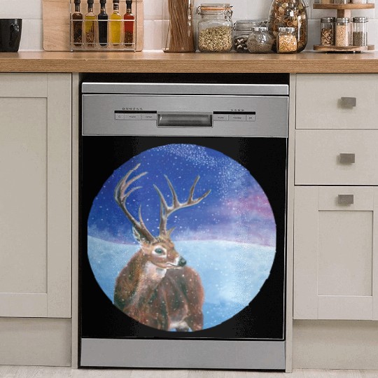 The Red Deer in Winter Illustration Dish Washer Covers
