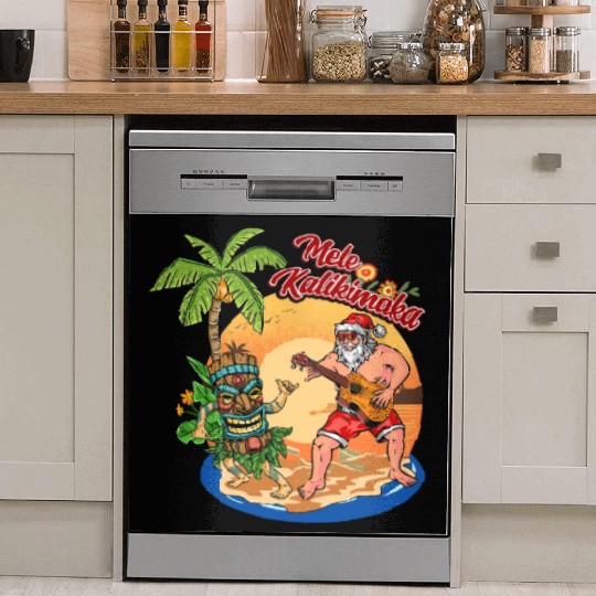 Mele Kalikimaka Funny Santa Playing Guitar Hawaii Dish Washer Covers