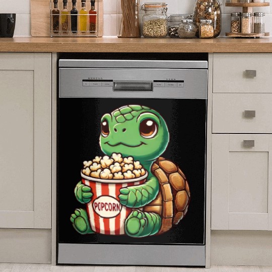 Cute turtle popcorn movies cinema fun Dish Washer Covers