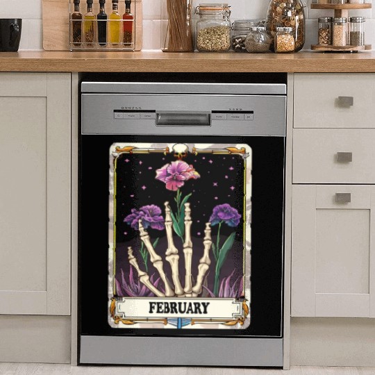 February Gothic Tarot Card - Violet Flower & Skele Dish Washer Covers
