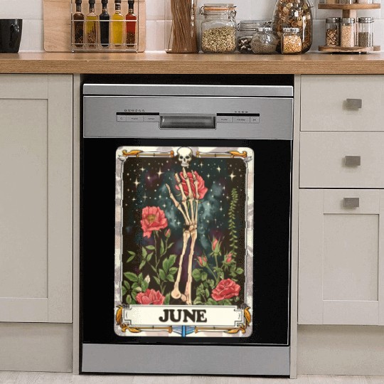 June Gothic Tarot Card - Rose Flower & Skeleton's Dish Washer Covers