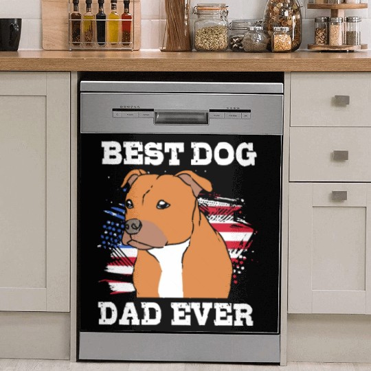 Fathers Day Dog Dad With American Flag Staffy Dad Dish Washer Covers