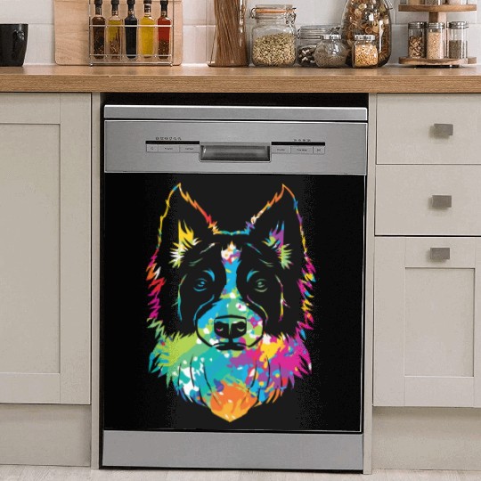 Pop Art Style Dog Face Puppy Border Collie Dish Washer Covers