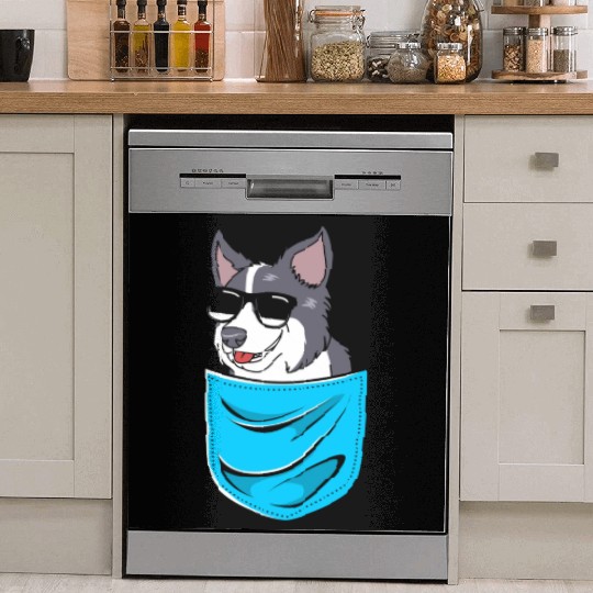 Funny Dog Border Collie Wearing Sunglasses Dish Washer Covers