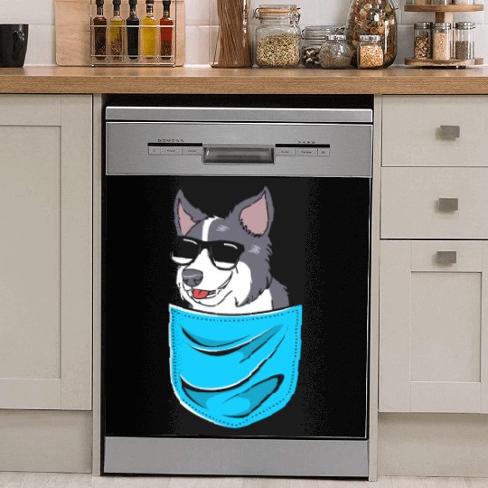 Funny Dog Border Collie Wearing Sunglasses Dish Washer Covers