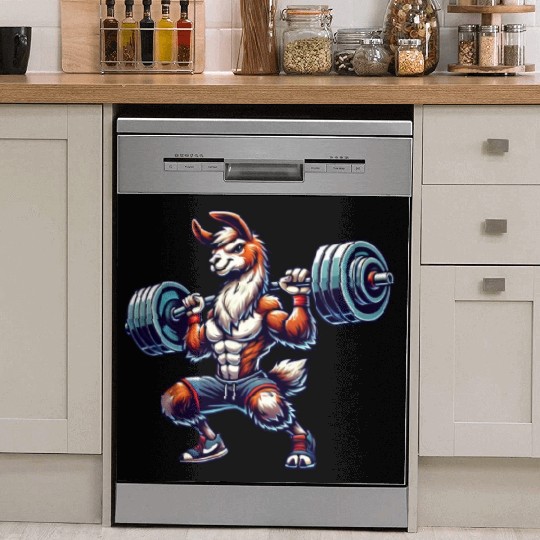 Llama Alpaca Barbell Weightlifting Workout Dish Washer Covers