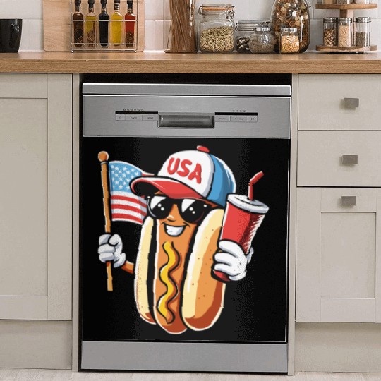 4th July Hot Dog USA Patriotic Character Fun Dish Washer Covers